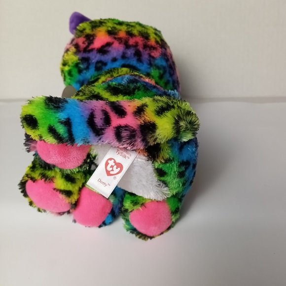 NEW Ty Beanie Boo DOTTY the Rainbow Leopard Medium 9” Plush With Tags - Picture 6 of 9